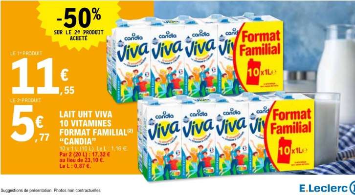 LAIT UHT VIVA 10 VITAMINES FORMAT FAMILIAL "CANDIA"