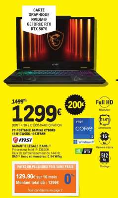 PC PORTABLE GAMING CYBORG 15 B13W6KG-1013FRNN