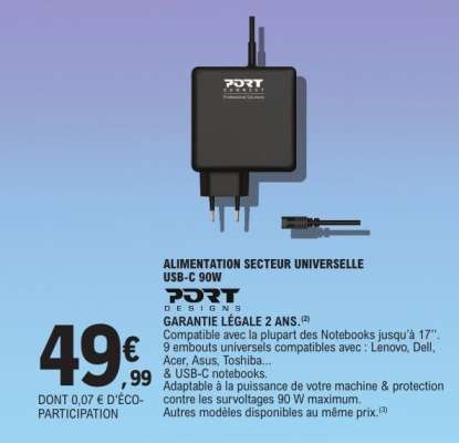 ALIMENTATION SECTEUR UNIVERSELLE USB-C 90W