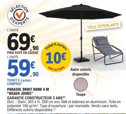 PARASOL DROIT ROND 4 M “BEAUX JOURS”