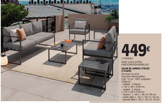 SALON DE JARDIN 5 PIÈCES 6 PLACES