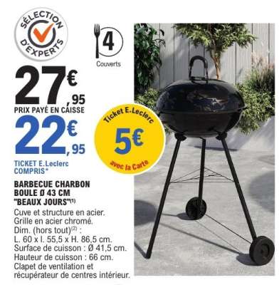 BARBECUE CHARBON BOULE Ø 43 CM "BEAUX JOURS"
