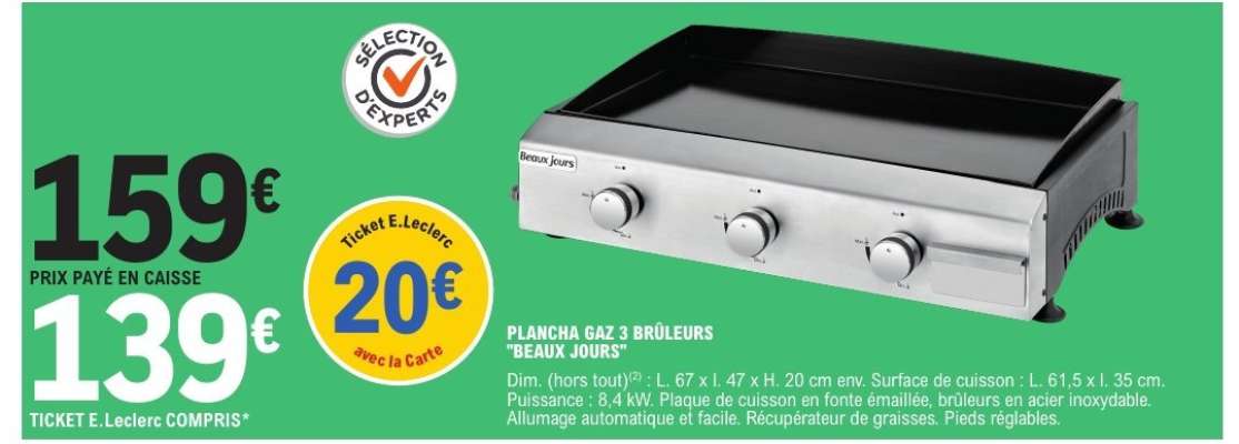 PLANCHA GAZ 3 BRÛLEURS 'BEAUX JOURS'