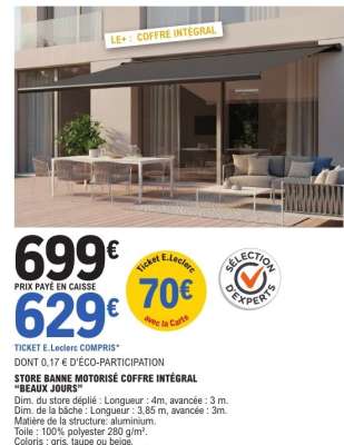 STORE BANNE MOTORISÉ COFFRE INTÉGRAL "BEAUX JOURS"