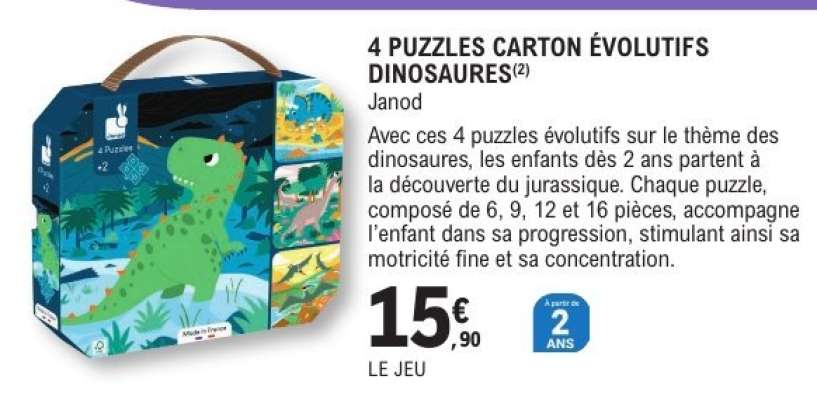 4 PUZZLES CARTON ÉVOLUTIFS DINOSAURES