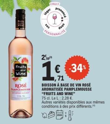 Boisson à base de vin rosé aromatisée pamplemousse 'Fruits and Wine'