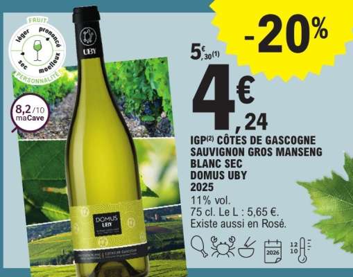IGP CÔTES DE GASCOGNE SAUVIGNON GROS MANSENG BLANC SEC DOMUS UBY 2025