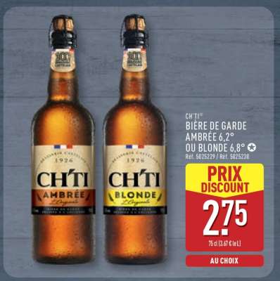 CH'TI BIÈRE DE GARDE AMBRÉE 6,2° OU BLONDE 6,8°