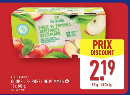 ALL SEASONS® COUPELLES PURÉE DE POMMES