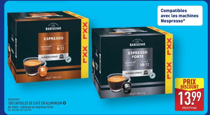 BARISSIMO 100 CAPSULES DE CAFÉ EN ALUMINIUM