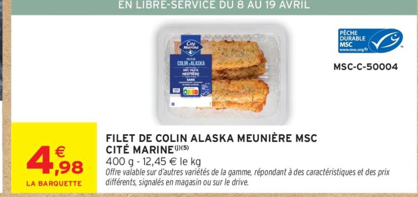 FILET DE COLIN ALASKA MEUNIÈRE MSC CITÉ MARINE