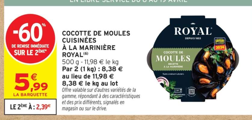 Cocotte de Moules Cuisinées à la Marinière Royal