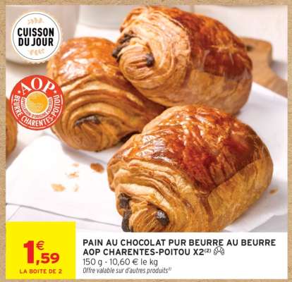 PAIN AU CHOCOLAT PUR BEURRE AU BEURRE AOP CHARENTES-POITOU X2