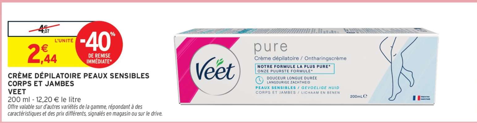 Crème dépilatoire peaux sensibles corps et jambes Veet