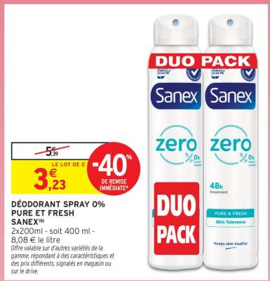 Déodorant Spray 0% Pure et Fresh Sanex