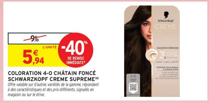 Coloration 4-0 Châtain Foncé Schwarzkopf Creme Supreme