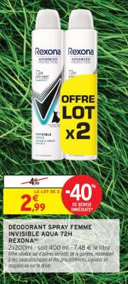 Rexona Déodorant Spray Femme Invisible Aqua 72H