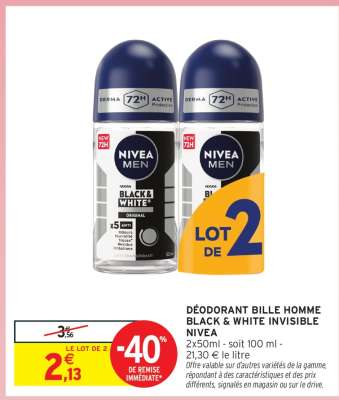 DÉODORANT BILLE HOMME BLACK & WHITE INVISIBLE NIVEA