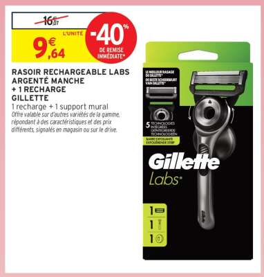 Rasoir Rechargeable Labs Argenté Manche + 1 Recharge Gillette