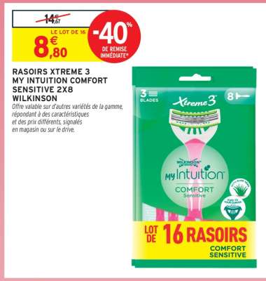 RASOIRS XTREME 3 MY INTUITION COMFORT SENSITIVE 2X8 WILKINSON
