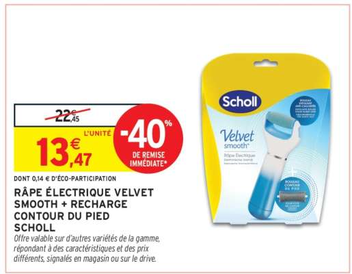RÂPE ÉLECTRIQUE VELVET SMOOTH + RECHARGE CONTOUR DU PIED SCHOLL
