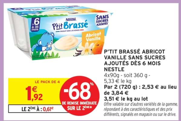 P'TIT BRASSÉ ABRICOT VANILLE SANS SUCRES AJOUTÉS DÈS 6 MOIS NESTLÉ