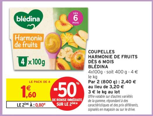 Coupelles Harmonie de Fruits Dès 6 Mois Blédina