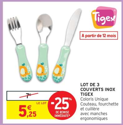 LOT DE 3 COUVERTS INOX TIGEX