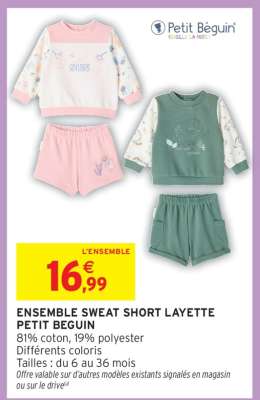 ENSEMBLE SWEAT SHORT LAYETTE PETIT BEGUIN