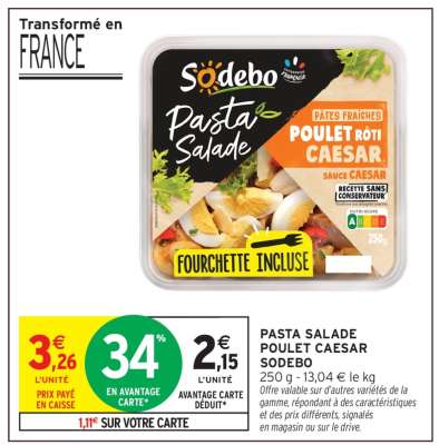 Pasta Salade Poulet Caesar Sodebo