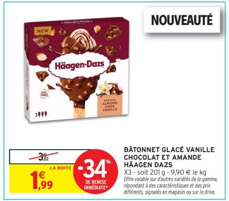 Bâtonnet Glacé Vanille Chocolat et Amande Häagen Dazs