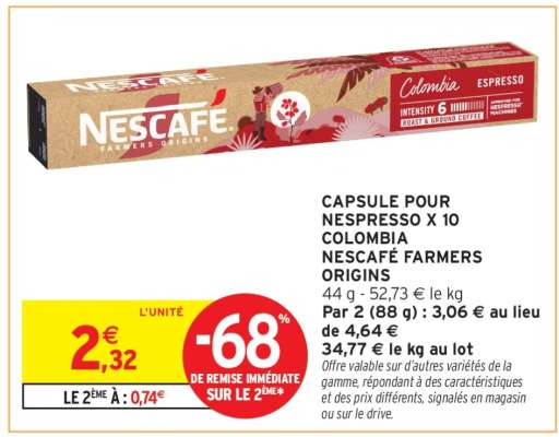 Capsule pour Nespresso x 10 Colombia Nescafé Farmers Origins
