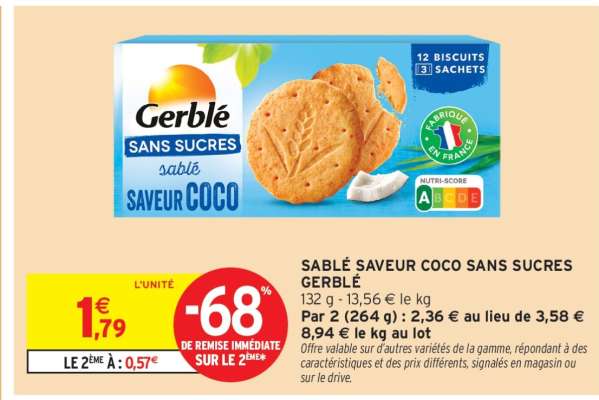 Sablé Saveur Coco Sans Sucres Gerblé