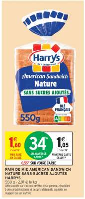 Pain de mie American Sandwich Nature sans sucres ajoutés Harrys