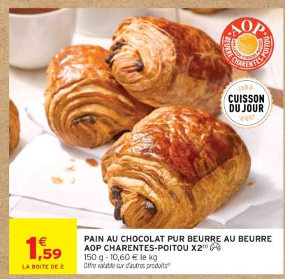 PAIN AU CHOCOLAT PUR BEURRE AU BEURRE AOP CHARENTES-POITOU X2