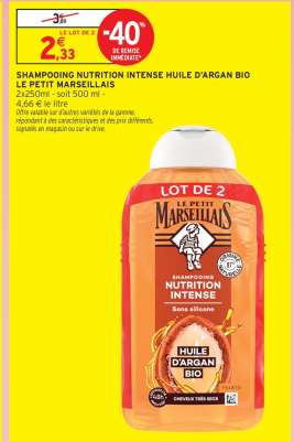 SHAMPOOING NUTRITION INTENSE HUILE D'ARGAN BIO LE PETIT MARSEILLAIS