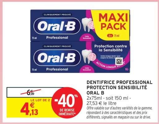 DENTIFRICE PROFESSIONAL PROTECTION SENSIBILITÉ ORAL B