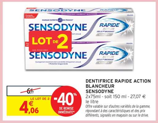 Dentifrice Rapide Action Blancheur Sensodyne