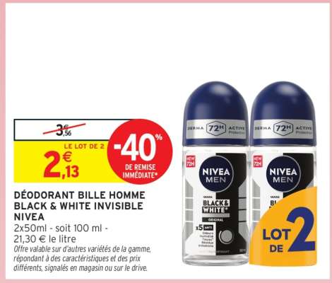 DÉODORANT BILLE HOMME BLACK & WHITE INVISIBLE NIVEA