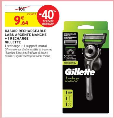 Rasoir Rechargeable Labs Argenté Manche + 1 Recharge Gillette
