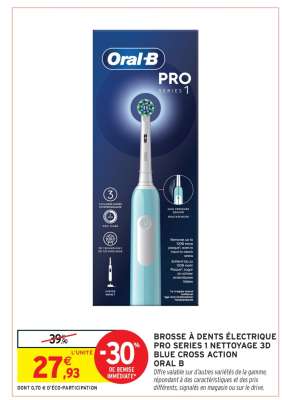 BROSSE À DENTS ÉLECTRIQUE PRO SÉRIES 1 NETTOYAGE 3D BLUE CROSS ACTION ORAL B