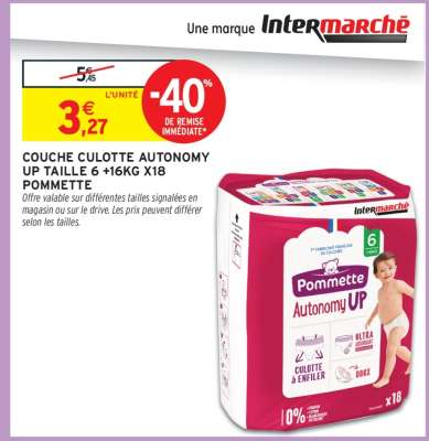 COUCHE CULOTTE AUTONOMY UP TAILLE 6 +16KG X18 POMMETTE