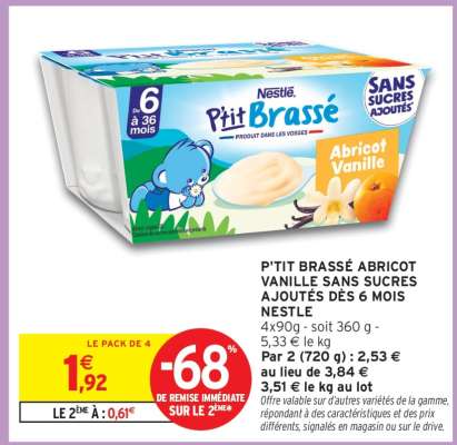 P'TIT BRASSÉ ABRICOT VANILLE SANS SUCRES AJOUTÉS DÈS 6 MOIS NESTLÉ