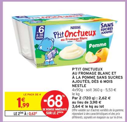 P'tit Onctueux au Fromage Blanc et à la Pomme Sans Sucres Ajoutés, dès 6 mois Nestlé