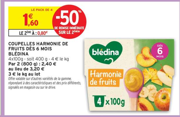 Coupelles Harmonie de Fruits Dès 6 Mois Blédina