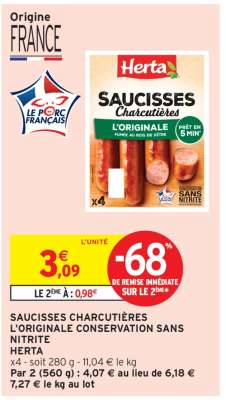 SAUCISSES CHARCUTIÈRES L'ORIGINALE CONSERVATION SANS NITRITE