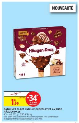 Bâtonnet Glacé Vanille Chocolat et Amande Häagen Dazs