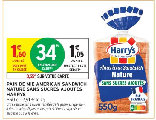 Pain de mie American Sandwich Nature sans sucres ajoutés Harrys