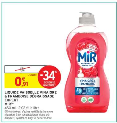 LIQUIDE VAISSELLE VINAIGRE & FRAMBOISE DÉGRAISSAGE EXPERT