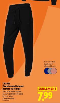 CRIVIT Pantalon molletonné homme ou femme